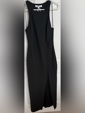 Elizabeth and James Black Maxi Column Dress Lace-Up Side Slit Size 4